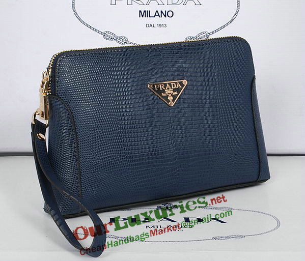 2014 Prada Lizard Leather Clutch 86032 blue for sale